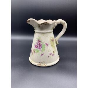 Vintage-Inspired Ceramic Violet Flower Pitcher